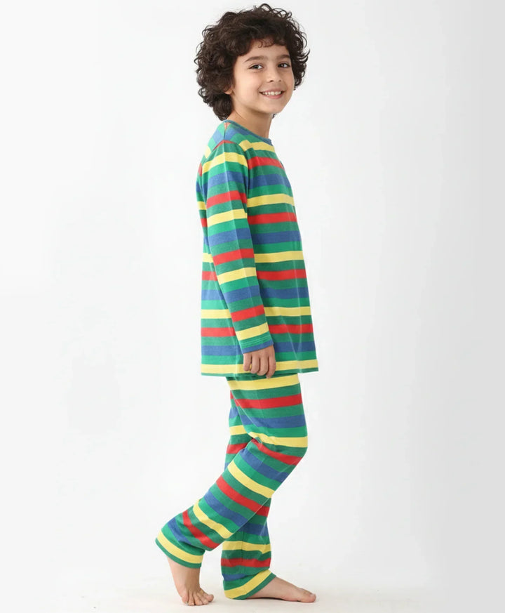 YELLOW GREEN ROYAL STRIPED BOYS LONG SLEEVES PYJAMA SET