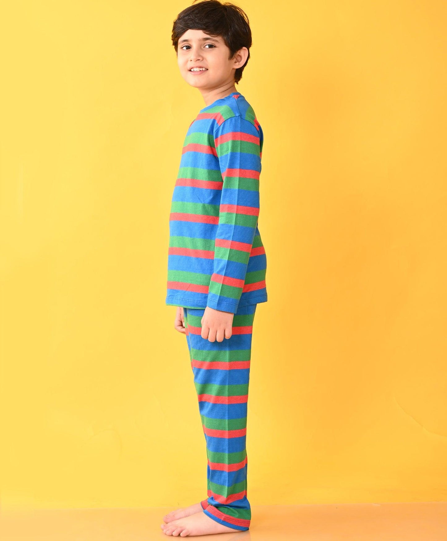 GREEN ROYAL RED STRIPED BOYS LONG SLEEVES PYJAMA SET