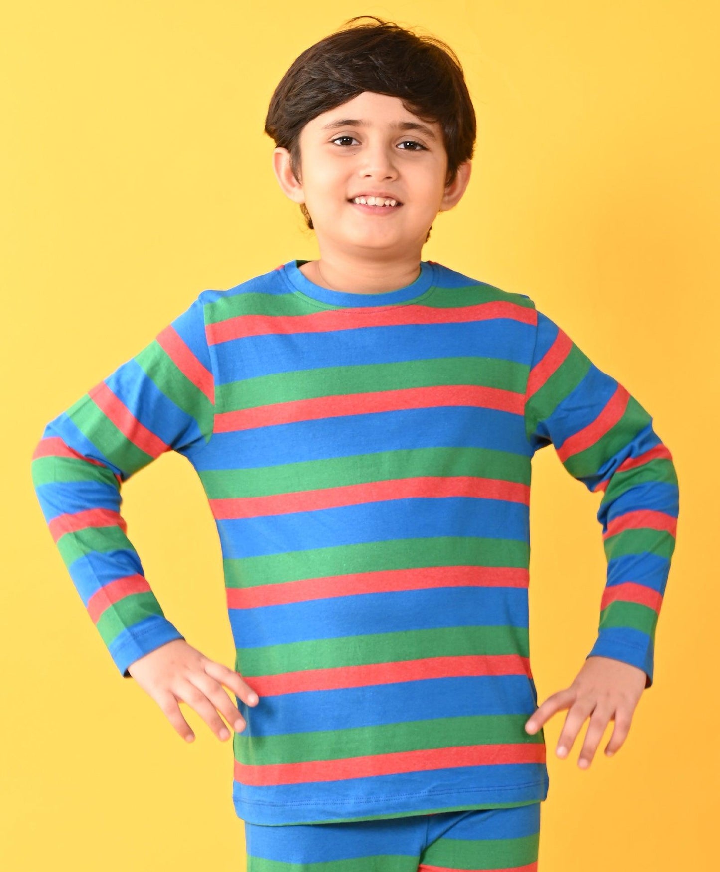GREEN ROYAL RED STRIPED BOYS LONG SLEEVES PYJAMA SET