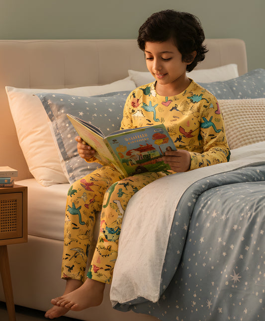 RAINING DINOSAUR LONG SLEEVES PYJAMA SET - YELLOW