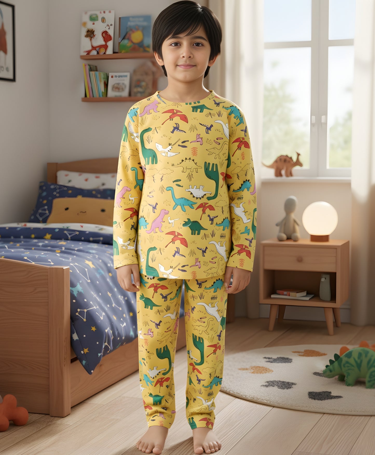 RAINING DINOSAUR LONG SLEEVES PYJAMA SET - YELLOW - Anthrilo 