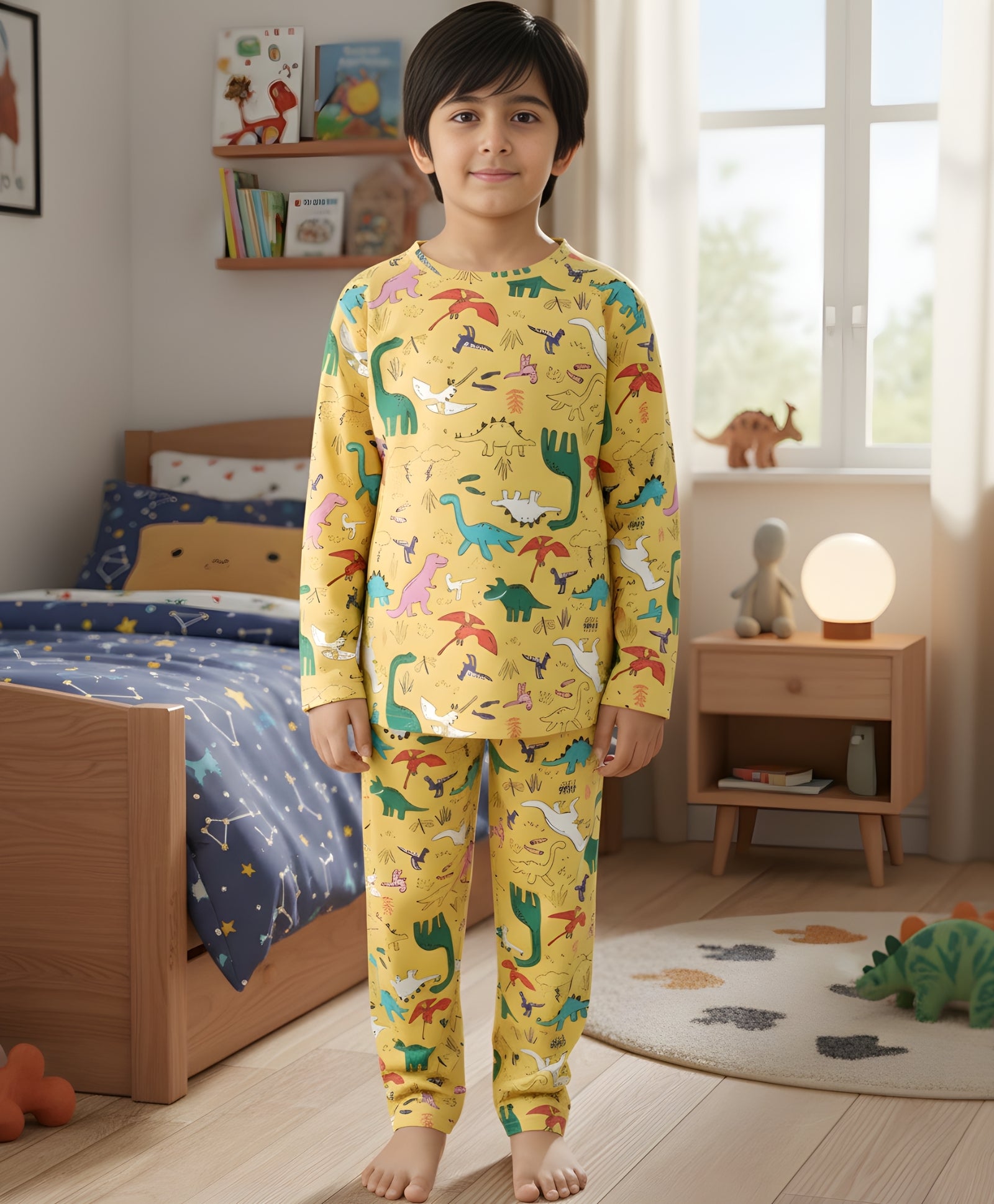 RAINING DINOSAUR LONG SLEEVES PYJAMA SET - YELLOW - Anthrilo 