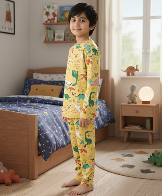 RAINING DINOSAUR LONG SLEEVES PYJAMA SET - YELLOW - Anthrilo 