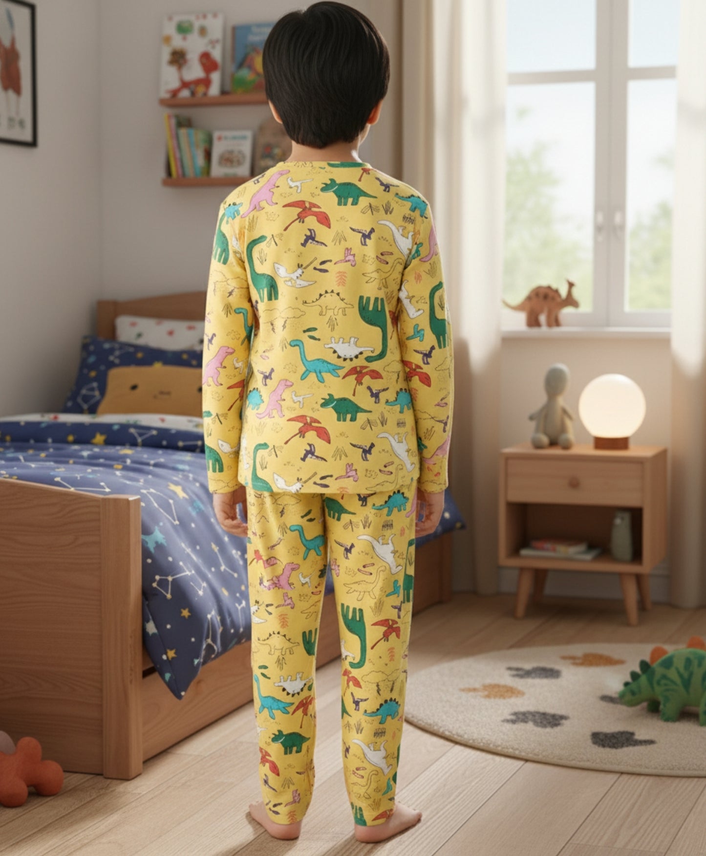 RAINING DINOSAUR LONG SLEEVES PYJAMA SET - YELLOW - Anthrilo 