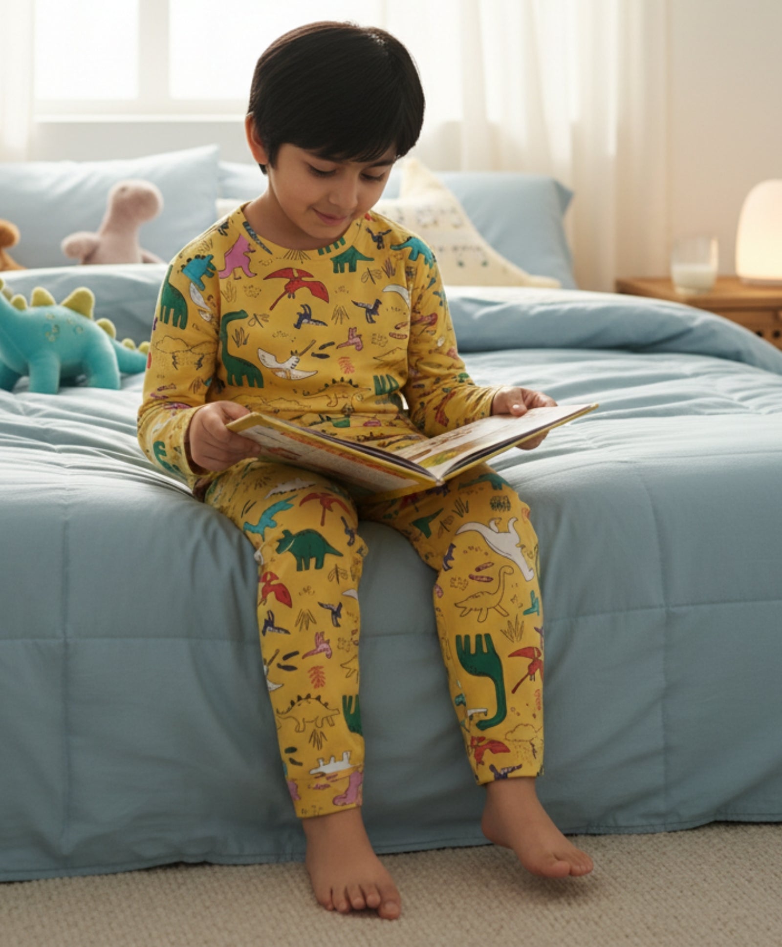 RAINING DINOSAUR LONG SLEEVES PYJAMA SET - YELLOW - Anthrilo 
