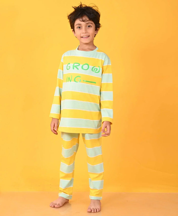 GROWING AQUA YELLOW STRIPE LONG SLEEVES PYJAMA SET - YELLOW - Anthrilo 