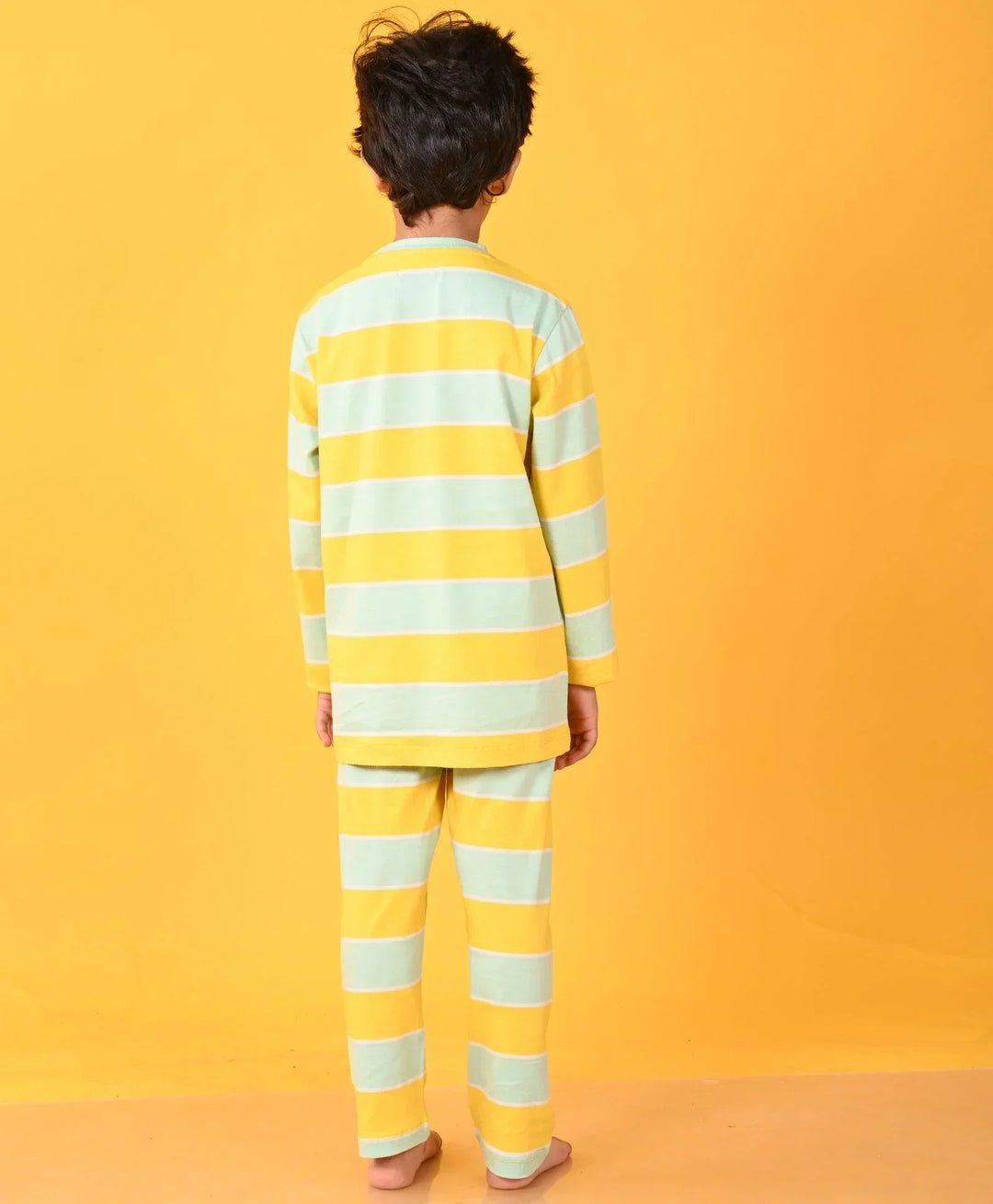 GROWING AQUA YELLOW STRIPE LONG SLEEVES PYJAMA SET - YELLOW - Anthrilo 