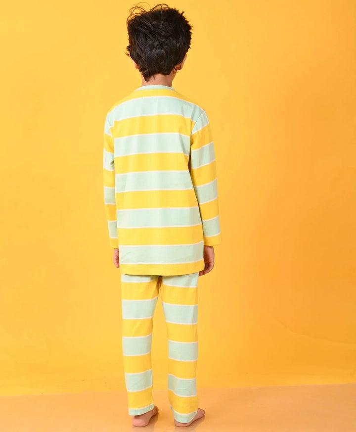 GROWING AQUA YELLOW STRIPE LONG SLEEVES PYJAMA SET - YELLOW - Anthrilo 