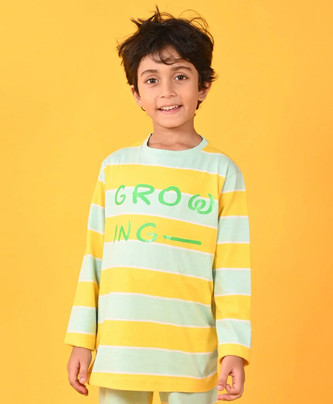GROWING AQUA YELLOW STRIPE LONG SLEEVES PYJAMA SET - YELLOW - Anthrilo 