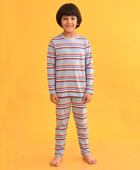 SKY RED ROYAL STRIPED LONG SLEEVES BOYS PYJAMA SET - Anthrilo 