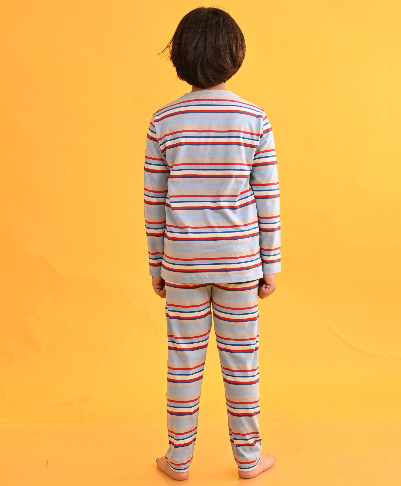 SKY RED ROYAL STRIPED LONG SLEEVES BOYS PYJAMA SET - Anthrilo 