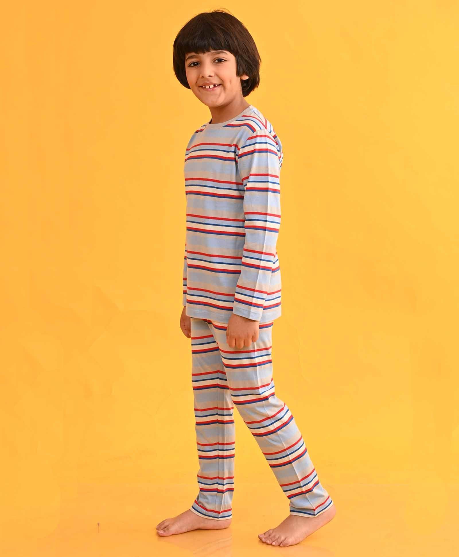 SKY RED ROYAL STRIPED LONG SLEEVES BOYS PYJAMA SET - Anthrilo 