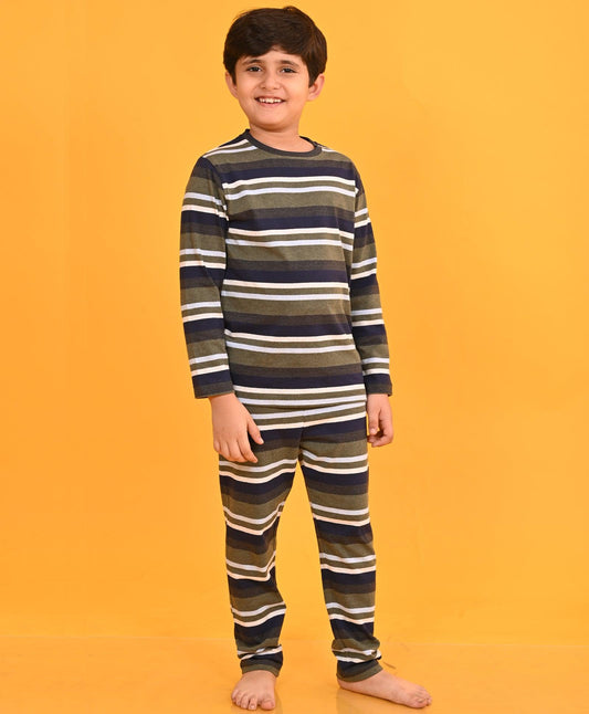 OLIVE SKY NAVY STRIPED BOYS LONG SLEEVES PYJAMA SET - Anthrilo 