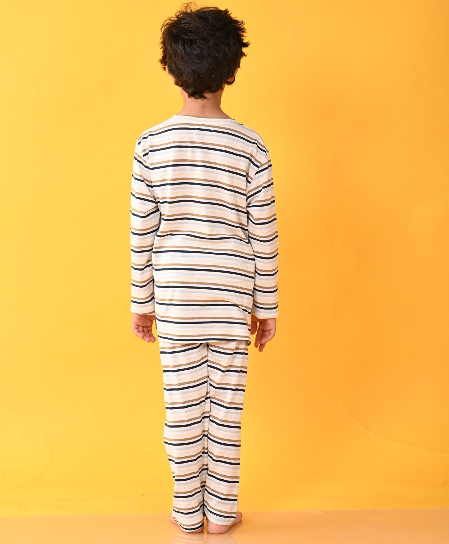 BEIGE ROYAL SKY STRIPED BOYS LONG SLEEVES PYJAMA SET