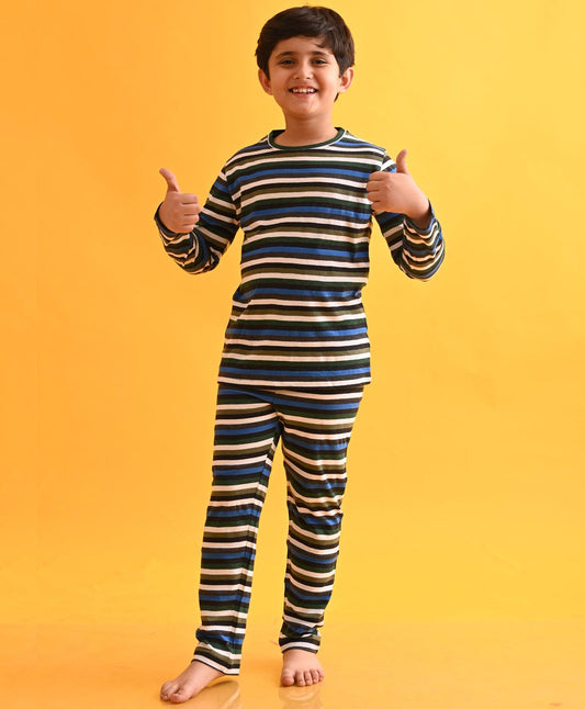 ANTHRA MELANGE BLACK OLIVE STRIPED BOYS LONG SLEEVES PYJAMA SET - Anthrilo 