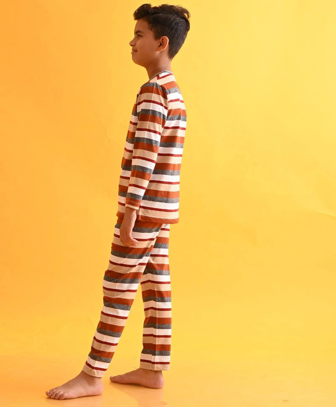GRINDLE BEIGE STRIPED BOYS LONG SLEEVES PYJAMA SET - Anthrilo 
