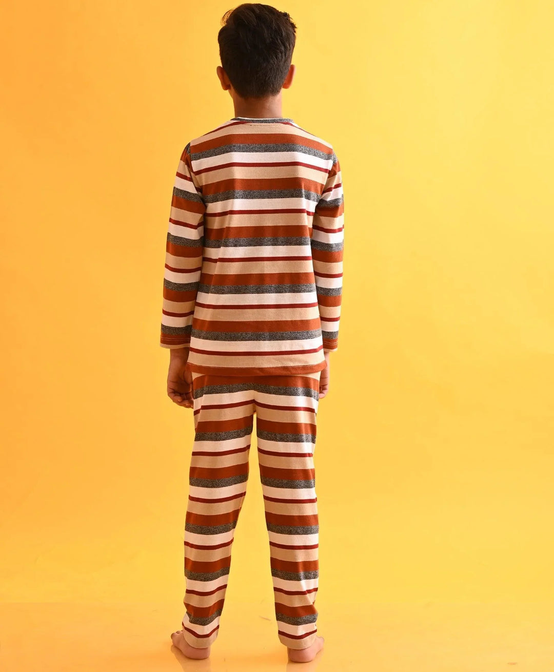 GRINDLE BEIGE STRIPED BOYS LONG SLEEVES PYJAMA SET - Anthrilo 