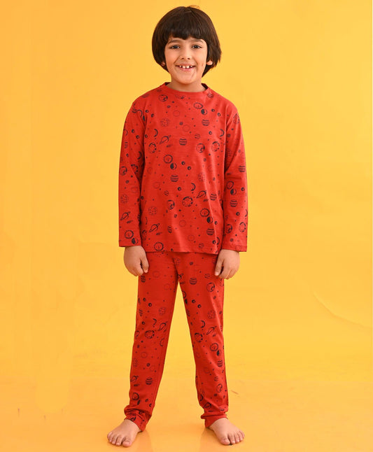 RED SOLAR SYSTEM LONG SLEEVES PYJAMA SET - RED - Anthrilo 