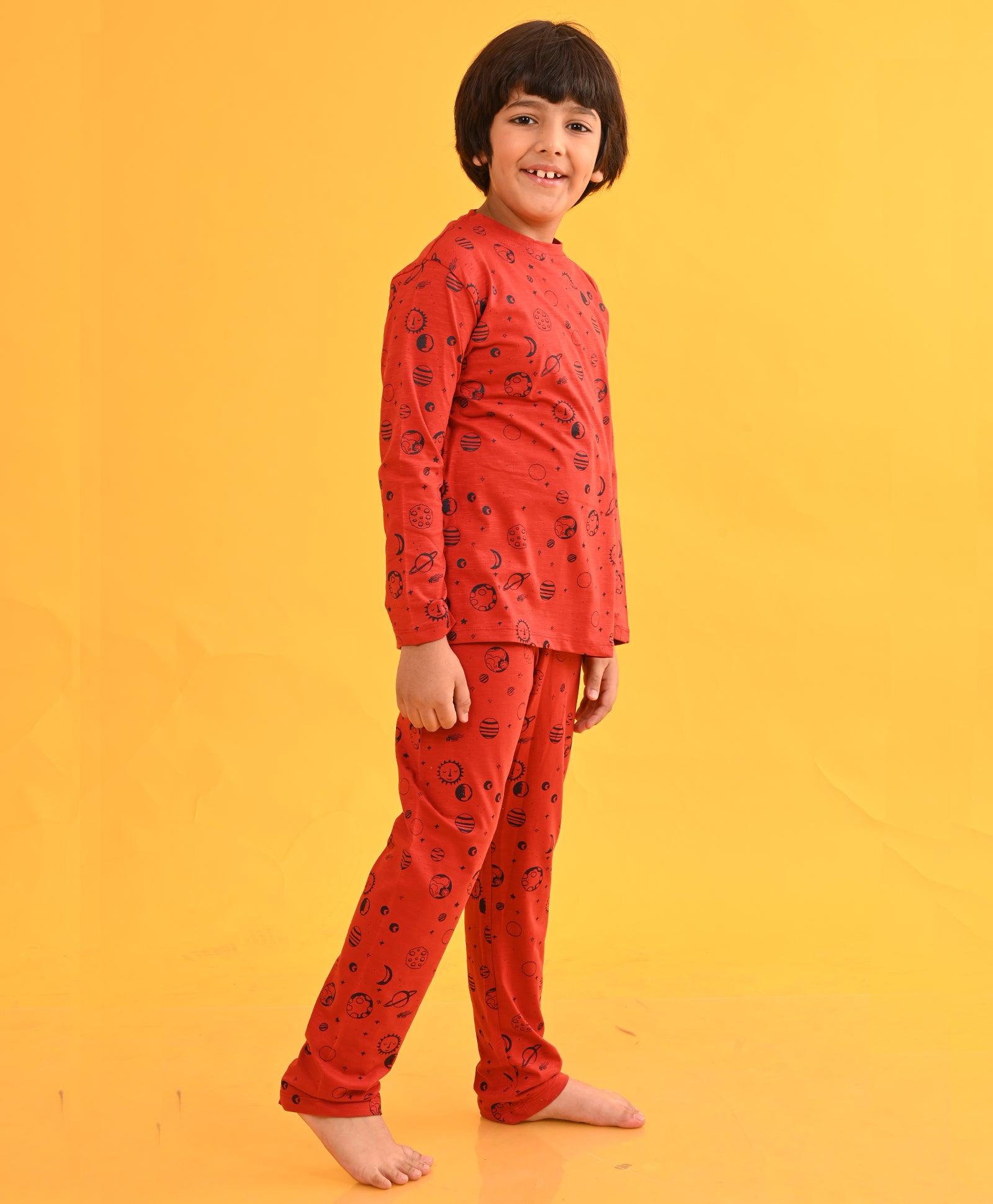 RED SOLAR SYSTEM LONG SLEEVES PYJAMA SET - RED - Anthrilo 