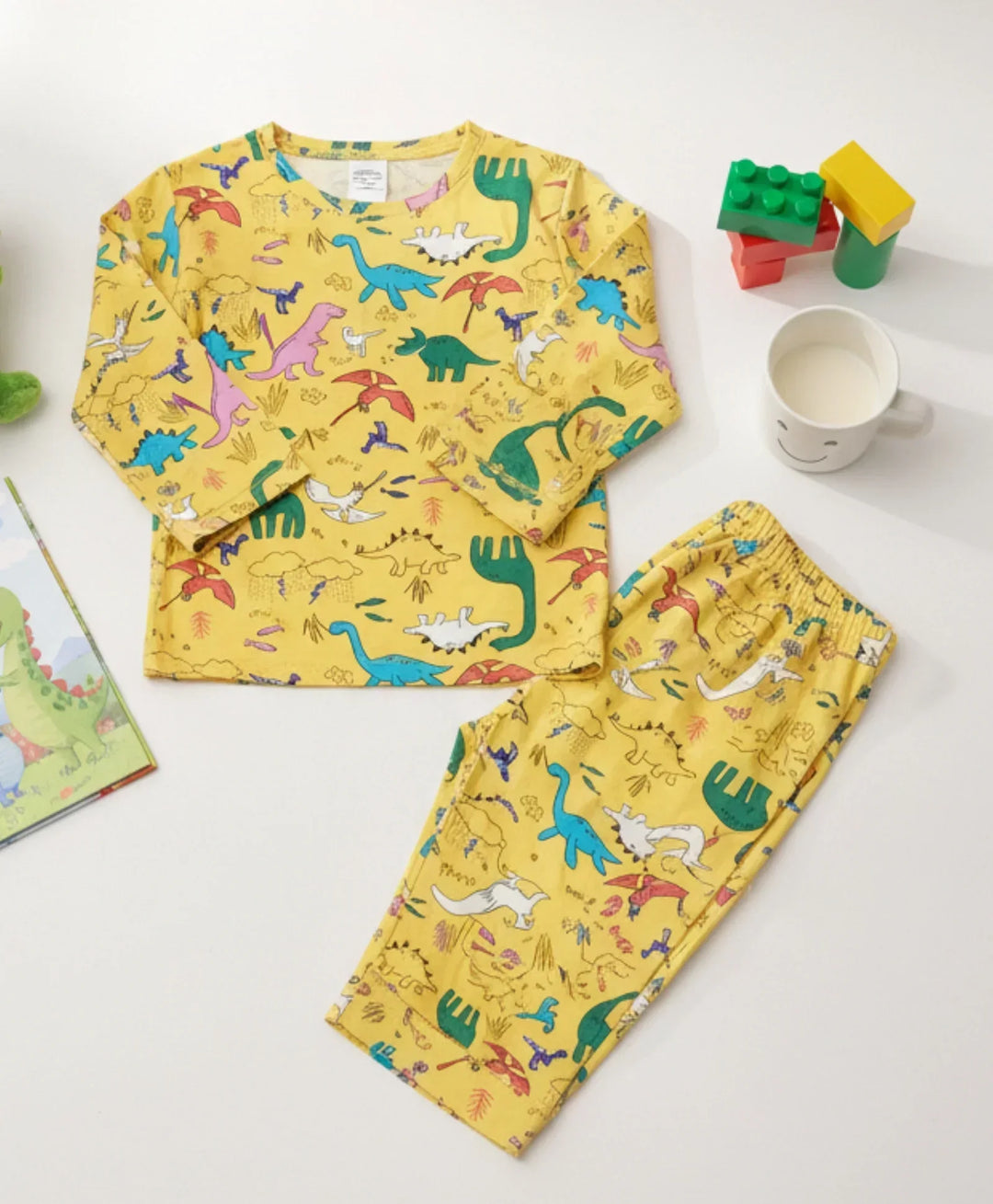 RAINING DINOSAUR GIRLS LONG SLEEVES PYJAMA SET - YELLOW - Anthrilo 