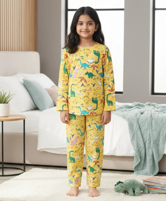 RAINING DINOSAUR GIRLS LONG SLEEVES PYJAMA SET - YELLOW - Anthrilo 