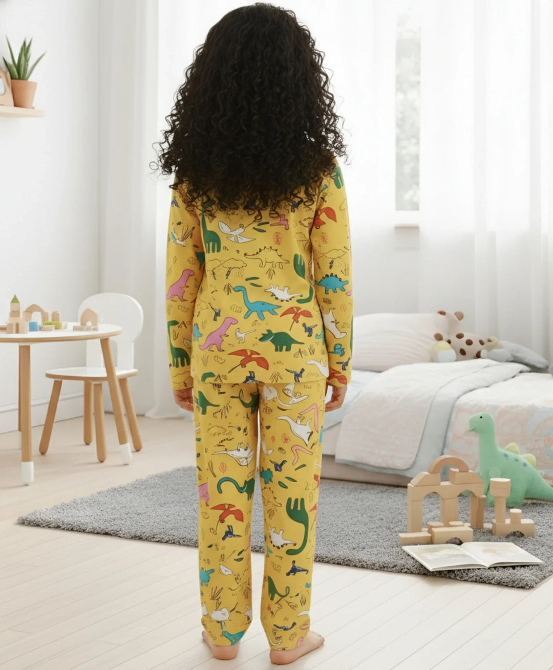Raining Dinosaur Long Sleeves Pyjama Set - Yellow
