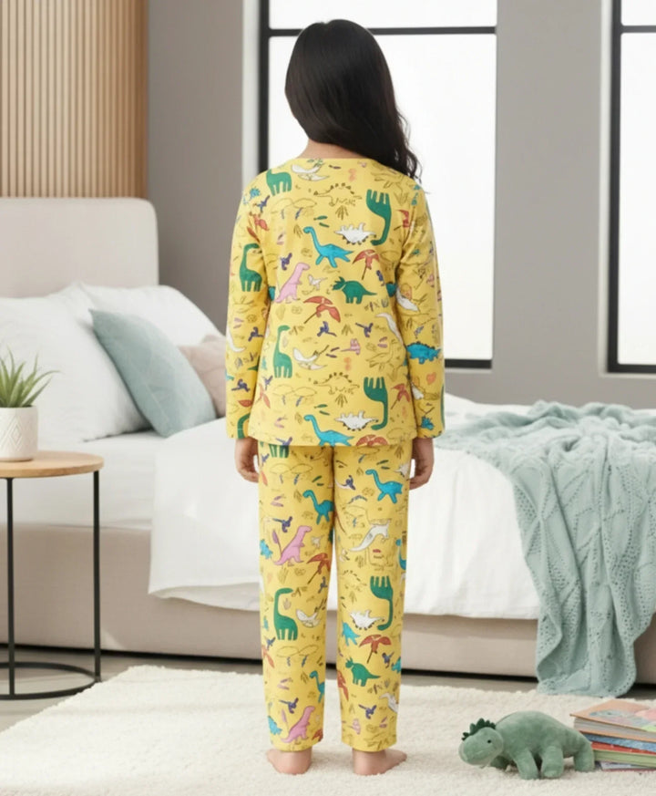 RAINING DINOSAUR GIRLS LONG SLEEVES PYJAMA SET - YELLOW - Anthrilo 