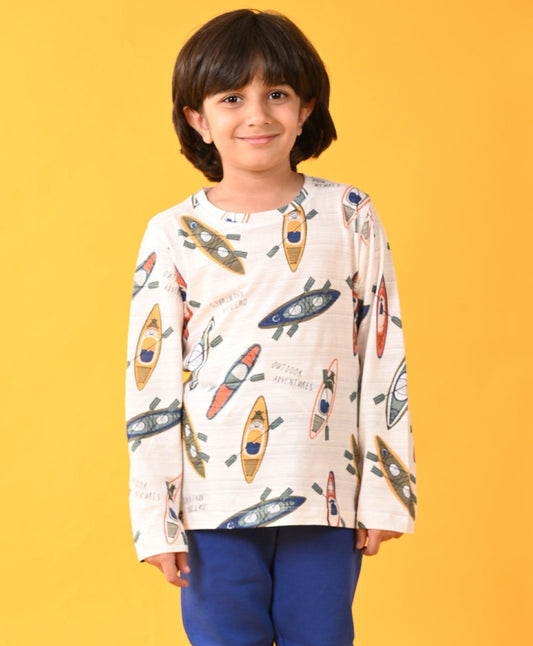 ROWING ADVENTURE BOYS LONG SLEEVE T-SHIRT - OFF WHITE