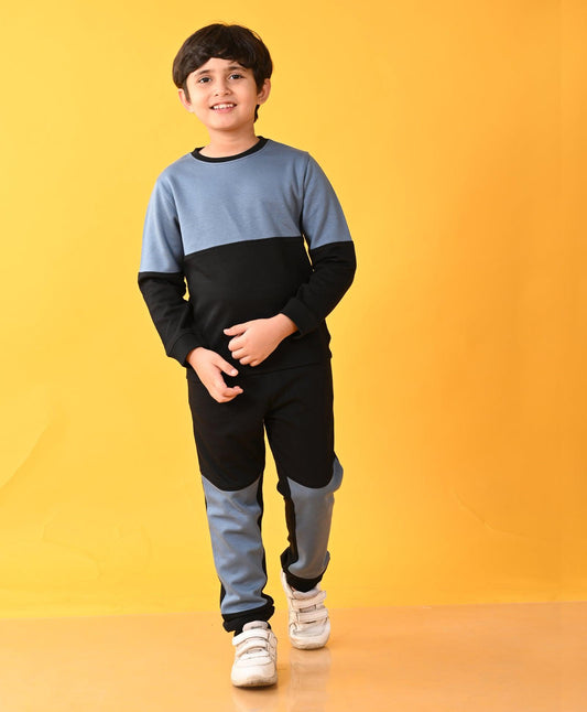 BLACK BLUE INTERLOCK BOYS SWEATSHIRT JOGGER SET - BLACK - Anthrilo 