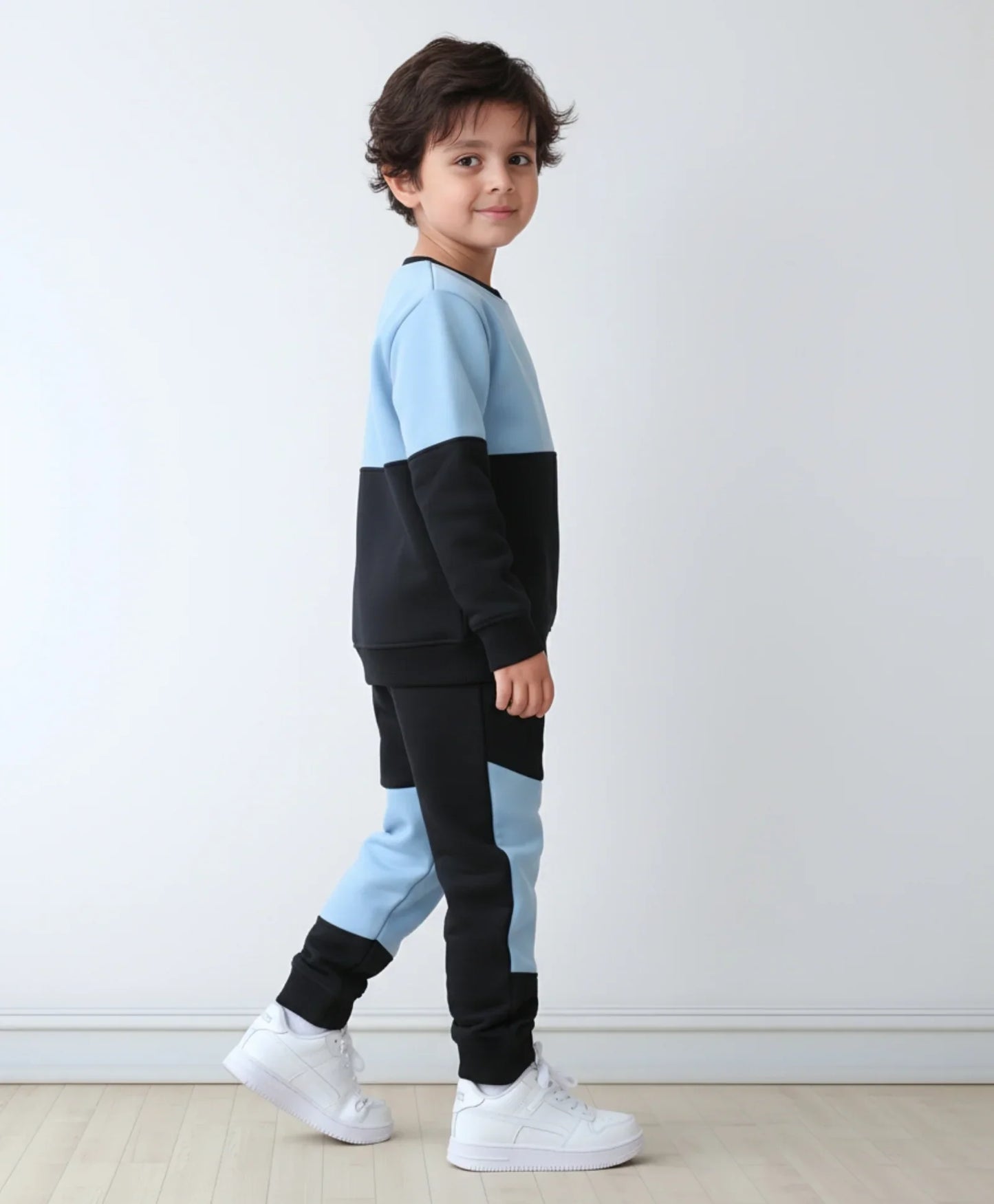 BLACK BLUE INTERLOCK BOYS FLEECE JOGGER SET - BLACK/BLUE