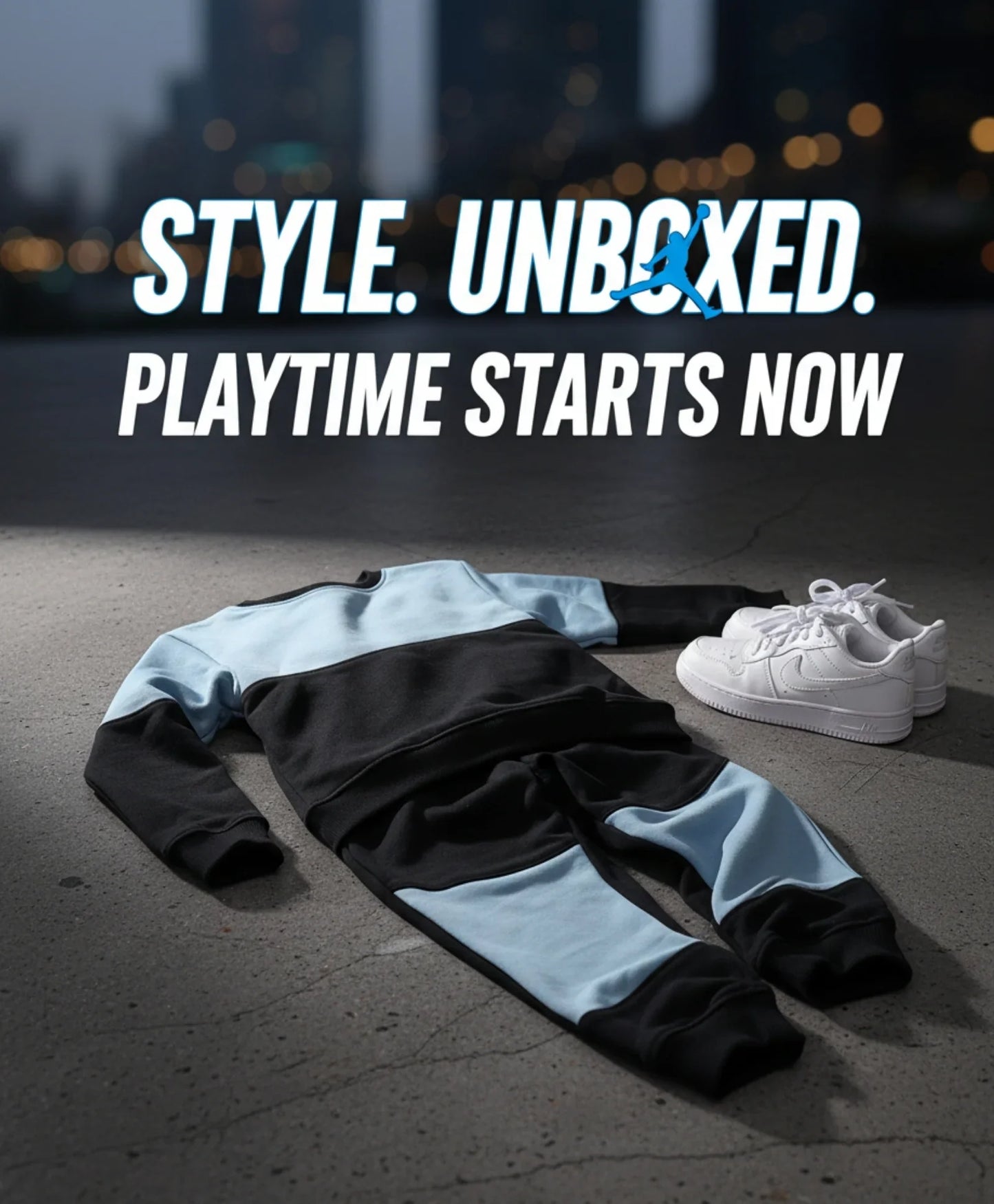 BLACK BLUE INTERLOCK BOYS FLEECE JOGGER SET - BLACK/BLUE