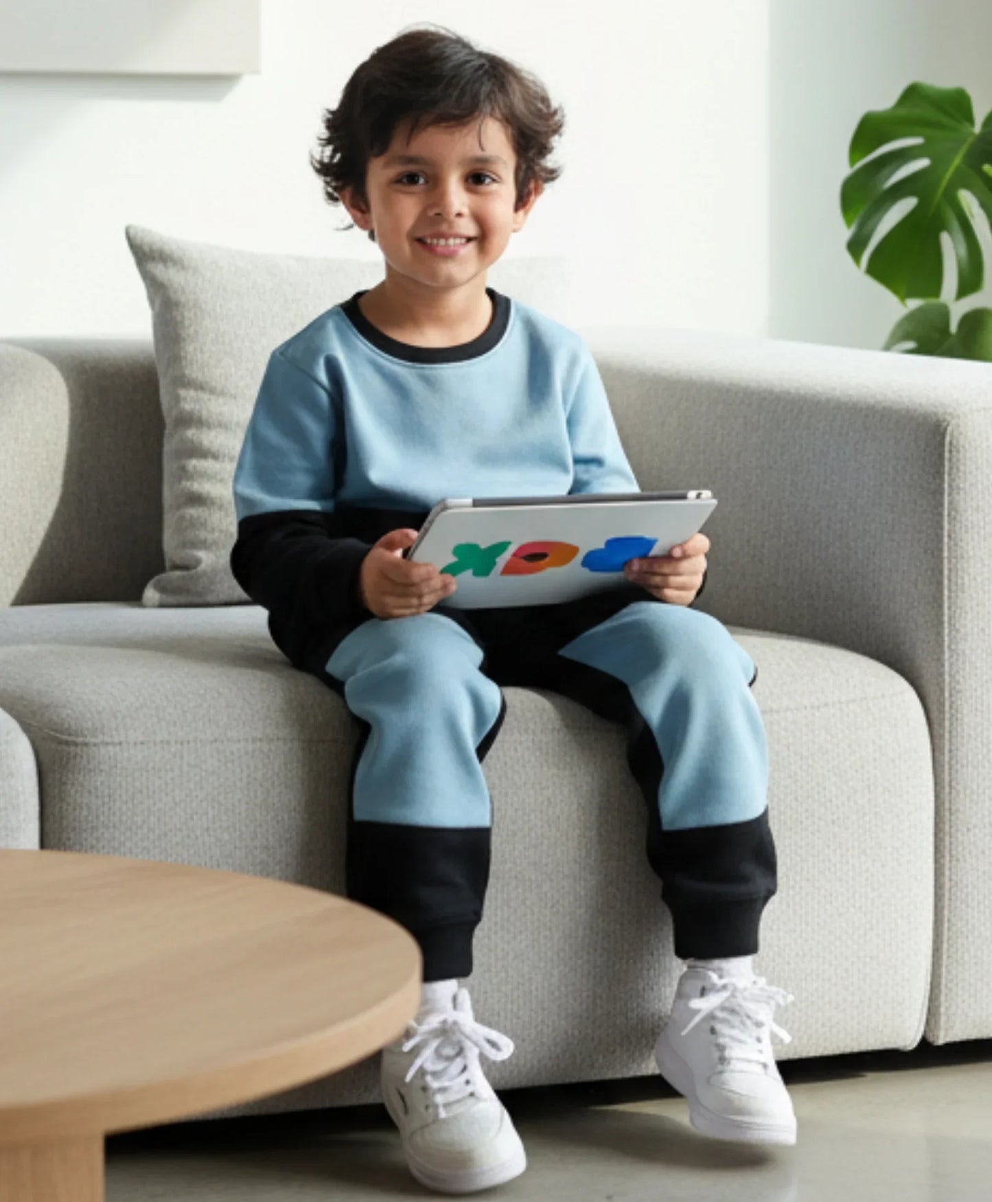 BLACK BLUE INTERLOCK BOYS FLEECE JOGGER SET - BLACK/BLUE