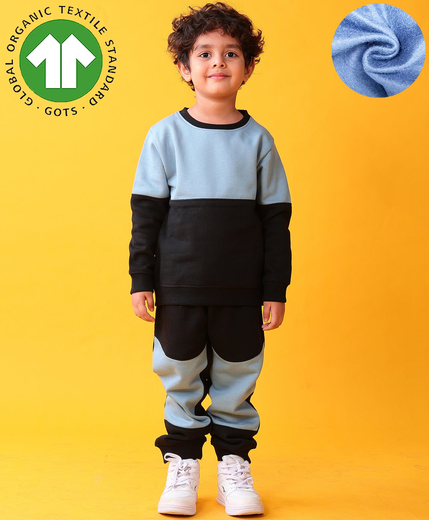 BLACK BLUE INTERLOCK BOYS FLEECE JOGGER SET - BLACK/BLUE