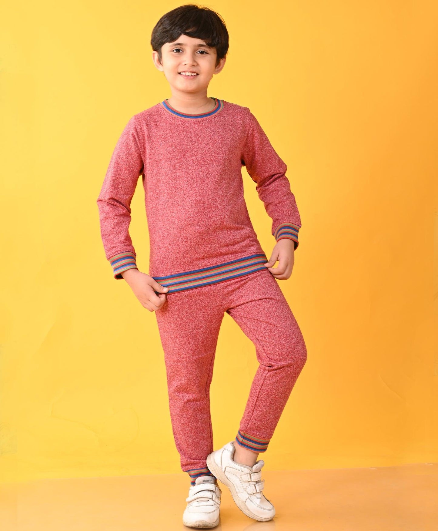 RED SPACE DYED RIBBED FLEECE SWEATSHIRT JOGGER SET - RED