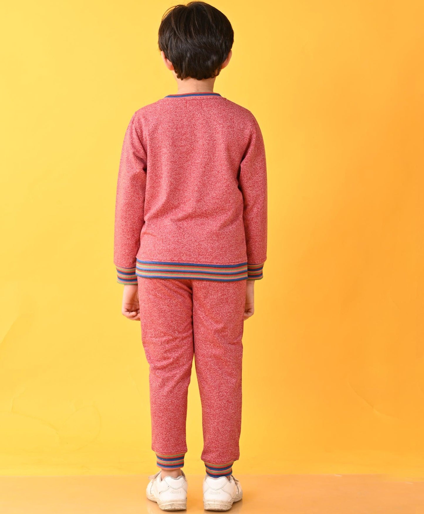 RED SPACE DYED RIBBED FLEECE SWEATSHIRT JOGGER SET - RED