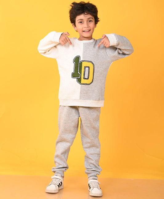 TEN MELANGE FLEECE SWEATSHIRT JOGGER SET - GREY