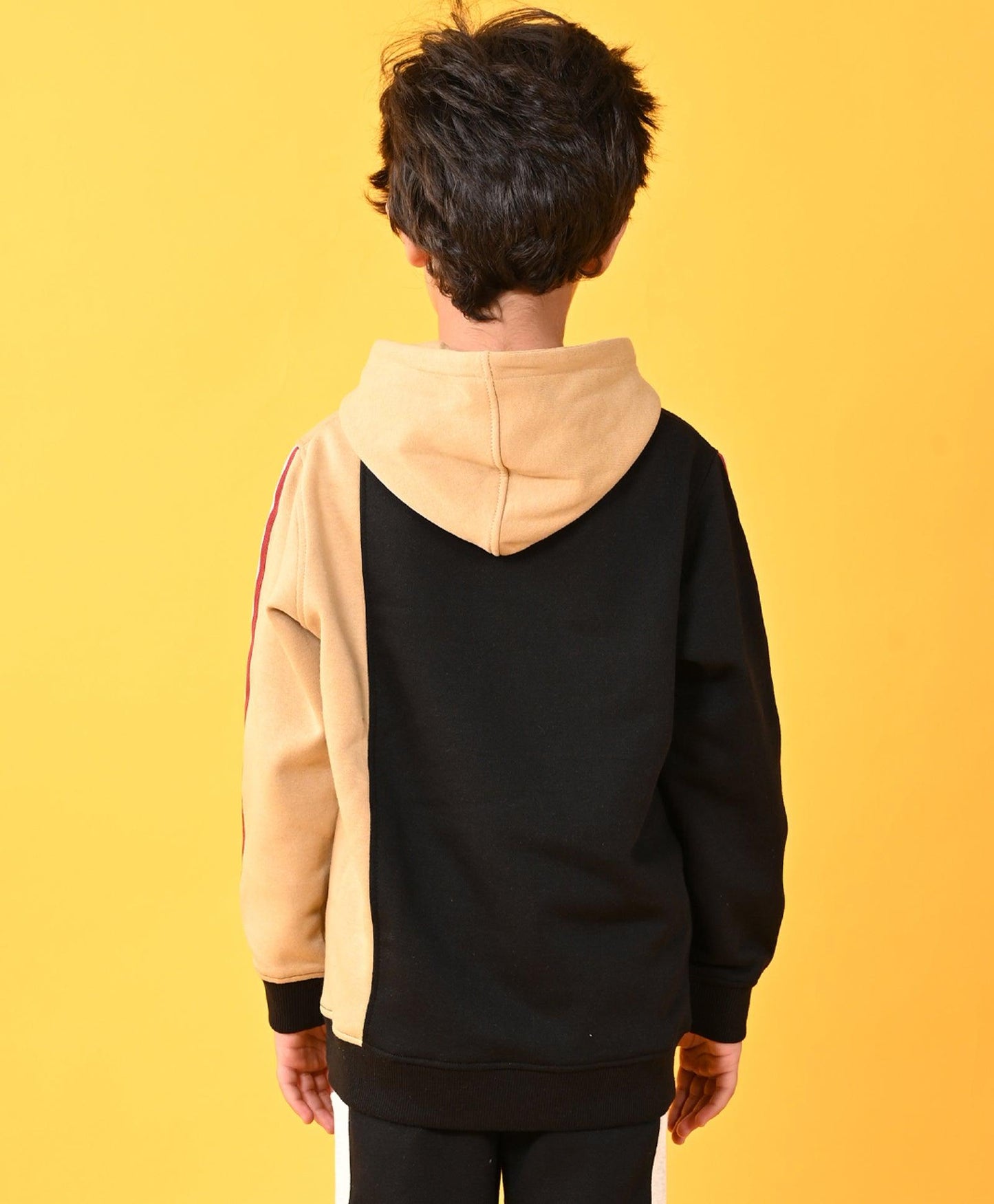 BLACK BEIGE SIDE TAPE FLEECE BOYS HOODIE - BLACK
