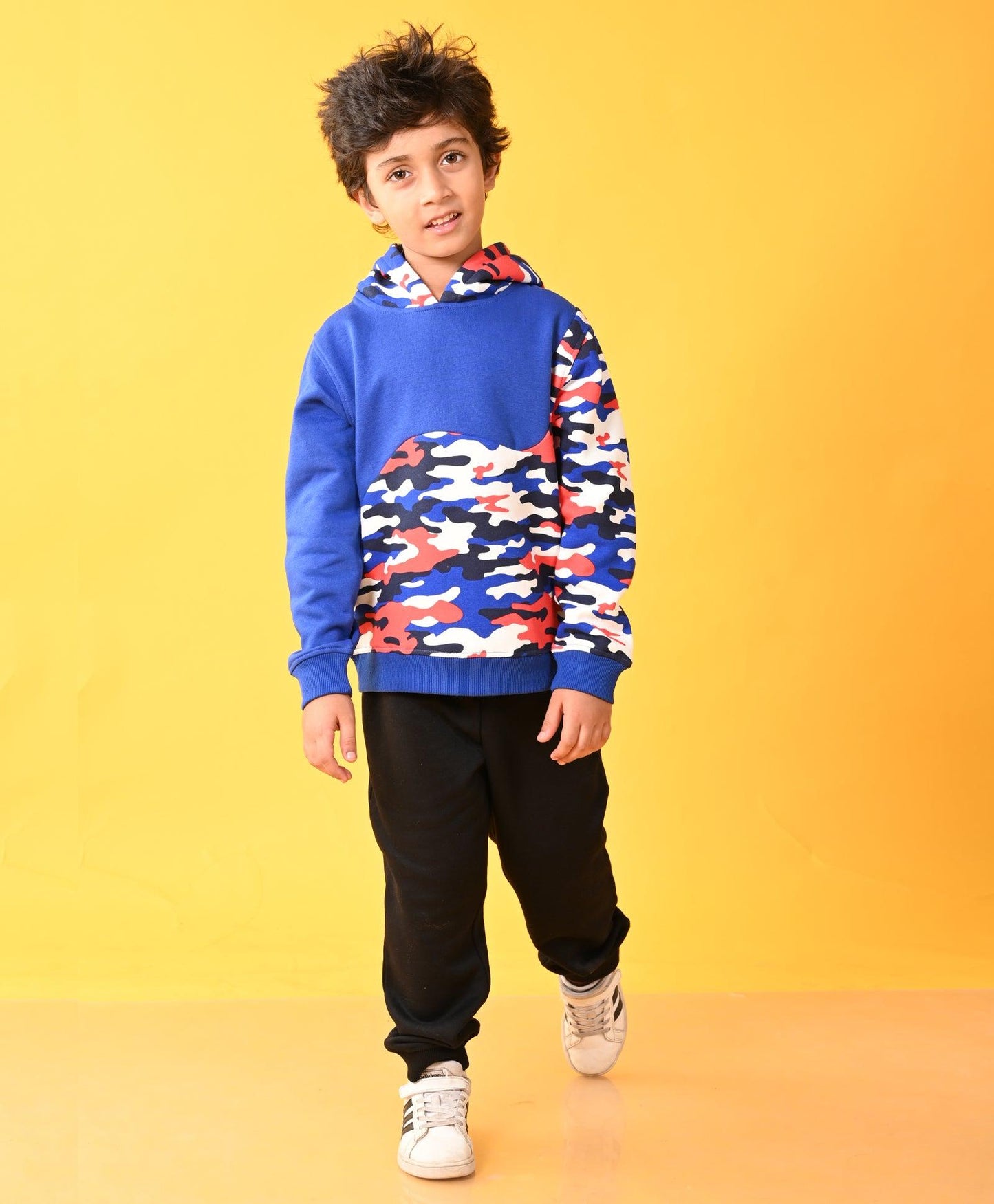 CAMOUFLAGE HOODIE BLACK FLEECE JOGGER SET - BLUE / BLACK