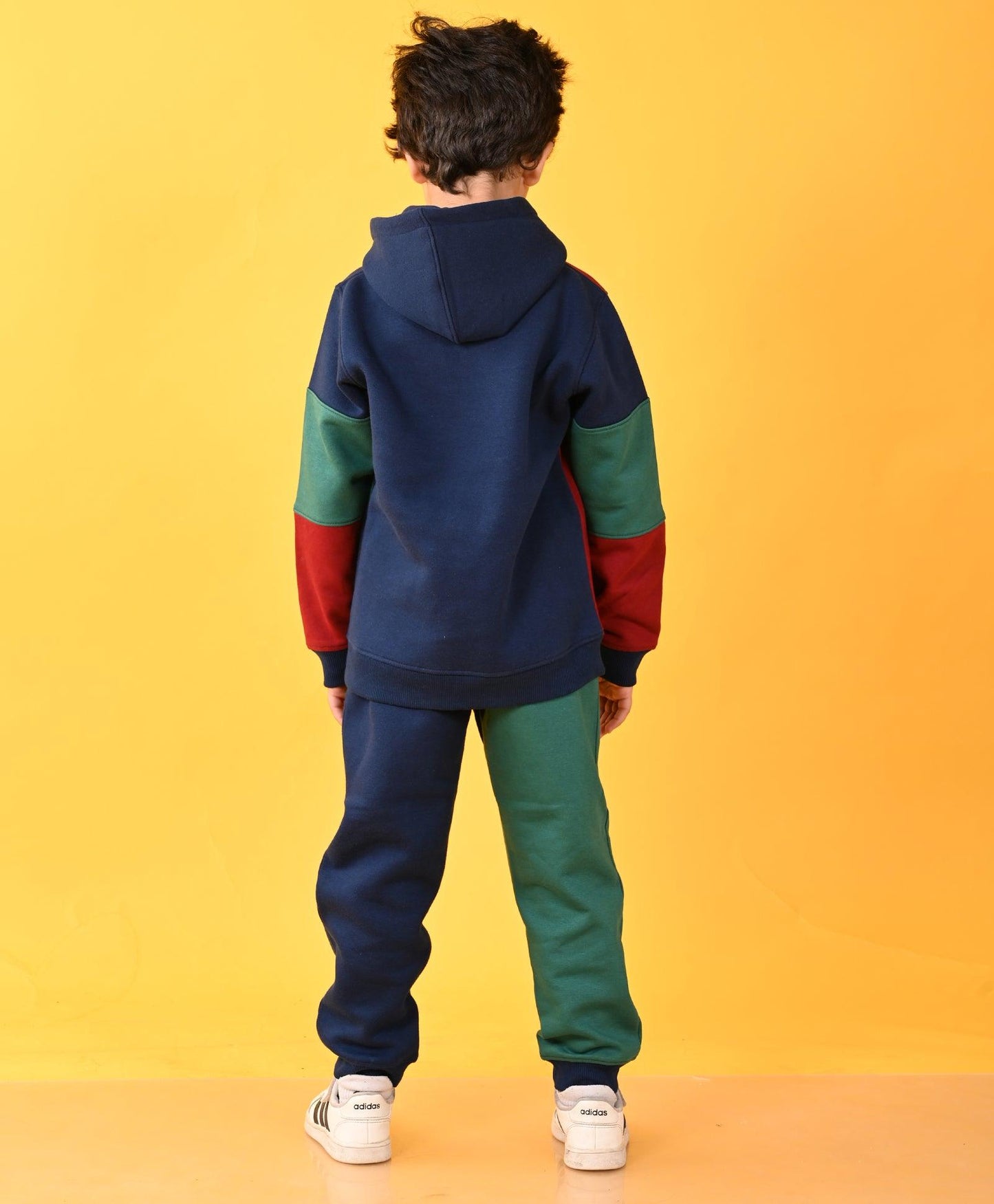 NAVY MEHROON GREEN COLOR BLOCK FLEECE HOODIE JOGGER SET - NAVY
