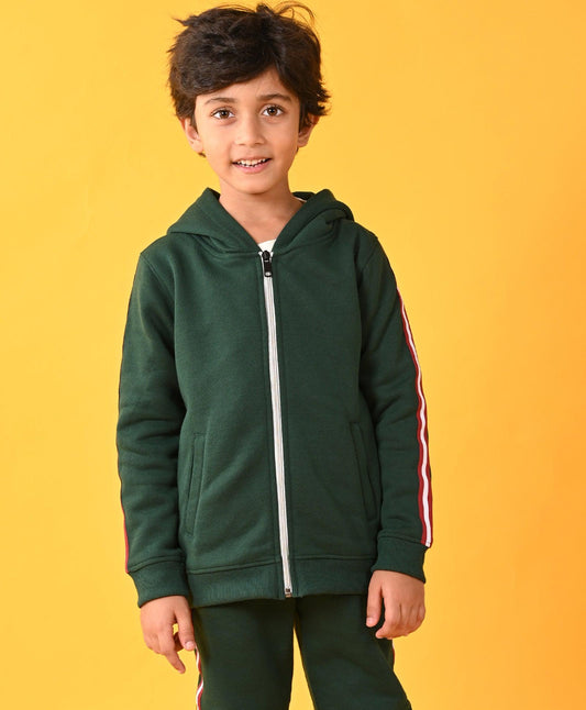 GREEN SIDE TAPE BOYS FLEECE ZIPPER HOODIE - GREEN - Anthrilo 