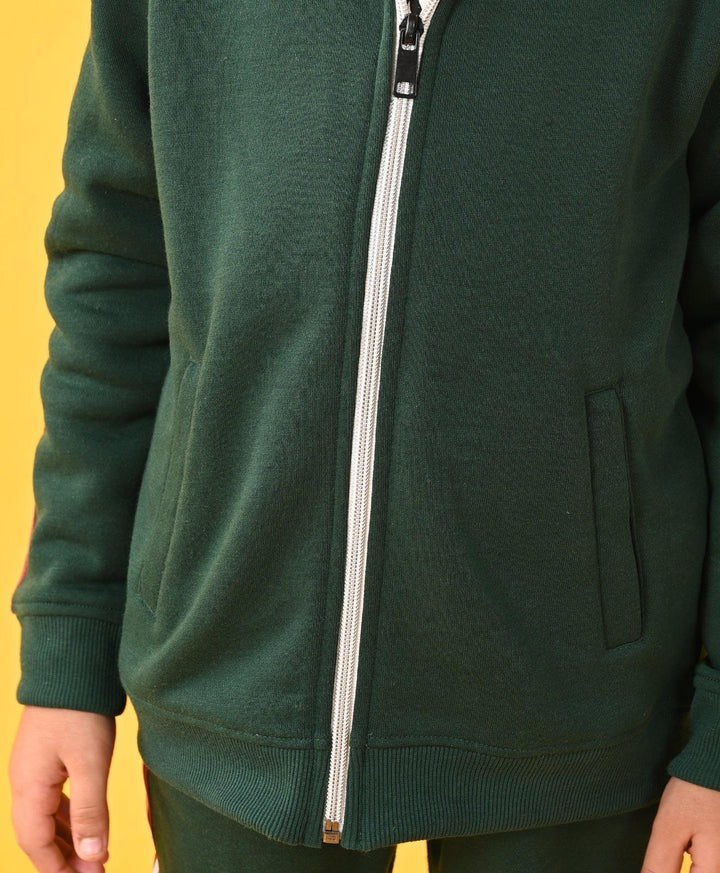 GREEN SIDE TAPE BOYS FLEECE ZIPPER HOODIE - GREEN - Anthrilo 