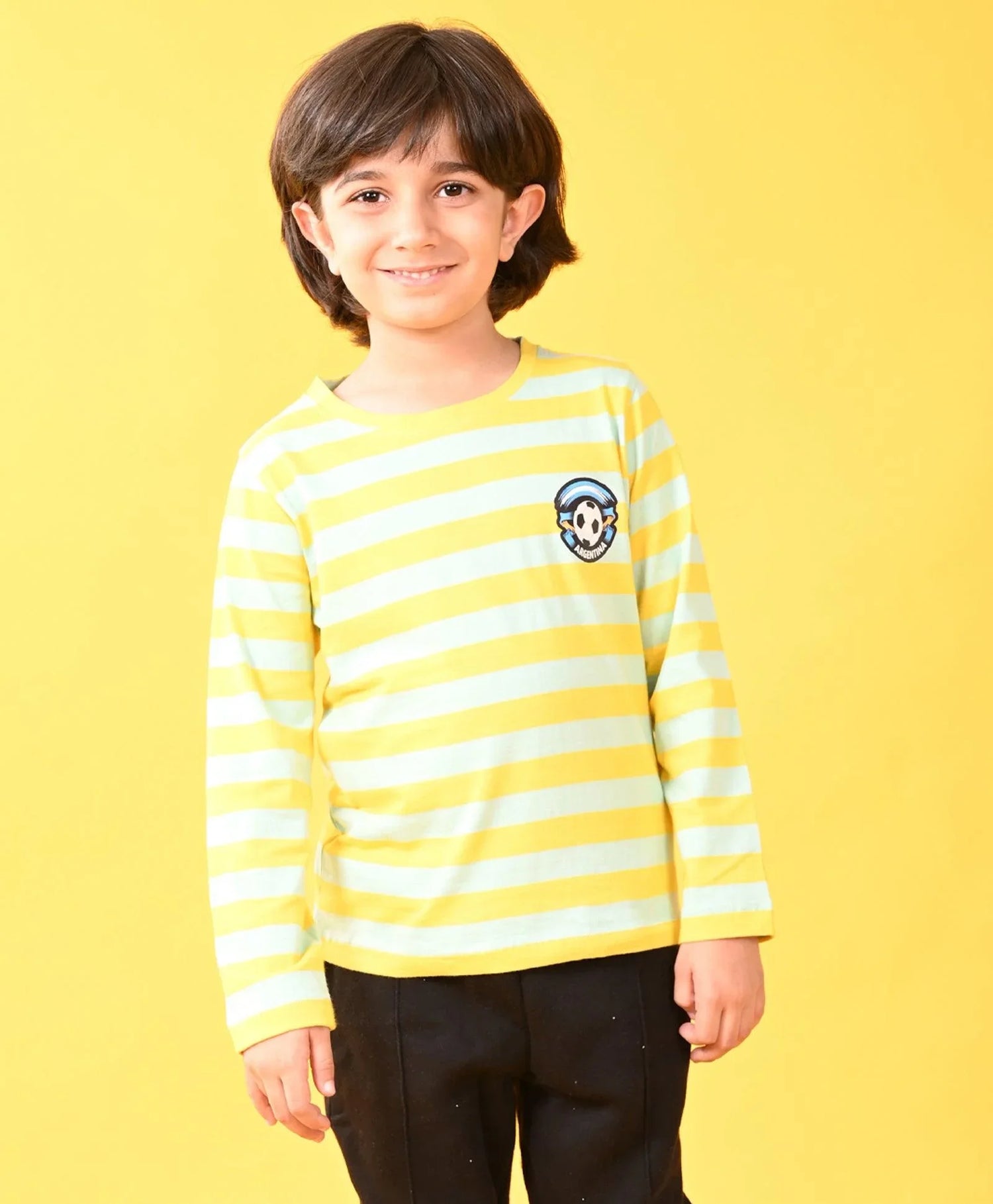 YELLOW TURQUOISE AREGNTINA STRIPED BOYS T-SHIRT - YELLOW - Anthrilo 