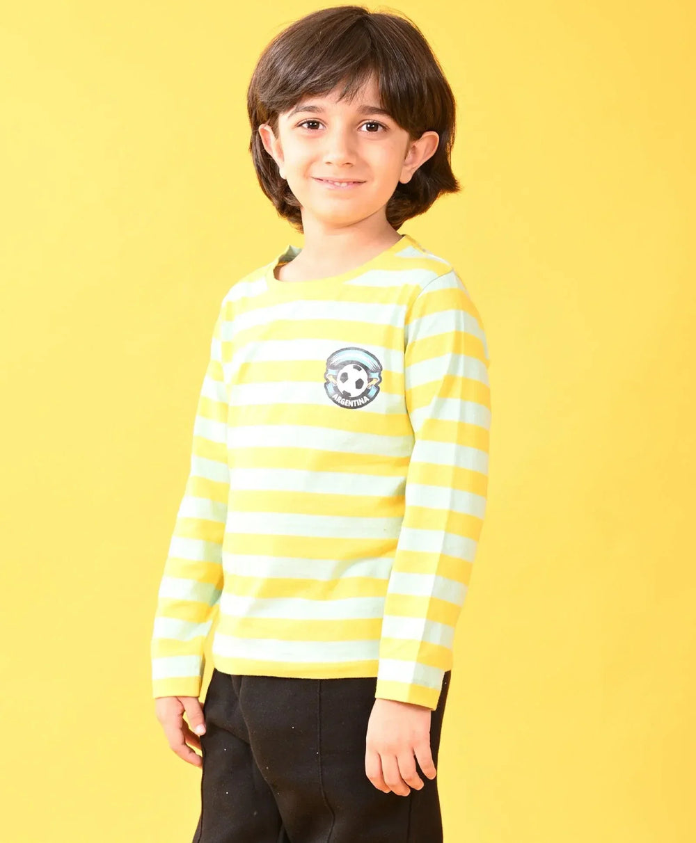 YELLOW TURQUOISE AREGNTINA STRIPED BOYS T-SHIRT - YELLOW - Anthrilo 
