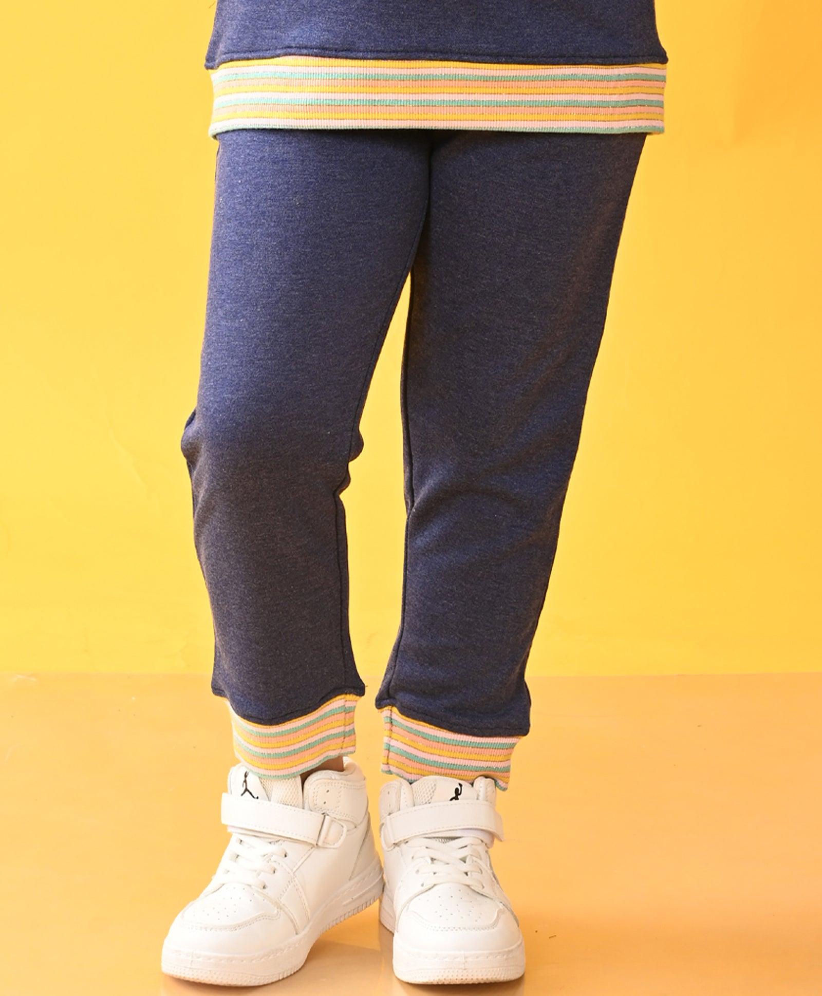 BLUE MELANGE FUN RIB TERRY GIRLS JOGGER D - BLUE - Anthrilo 