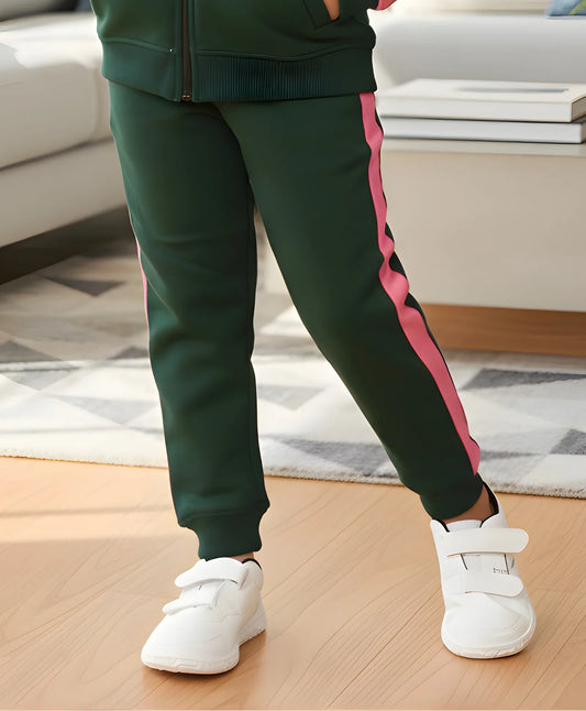 OLIVE FLEECE PINK GLITTER TAPE JOGGER - OLIVE