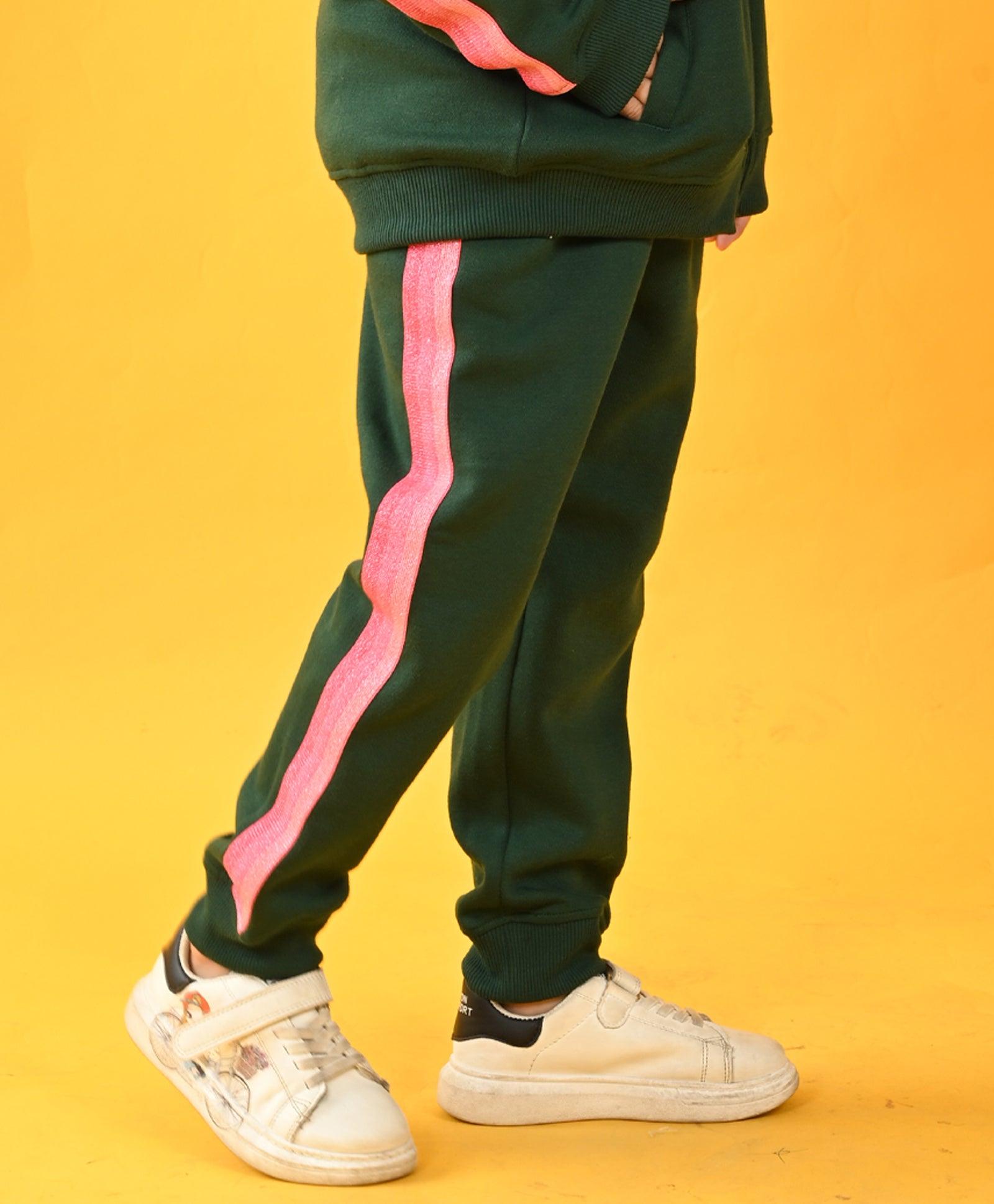 OLIVE FLEECE PINK GLITTER TAPE JOGGER - OLIVE - Anthrilo 