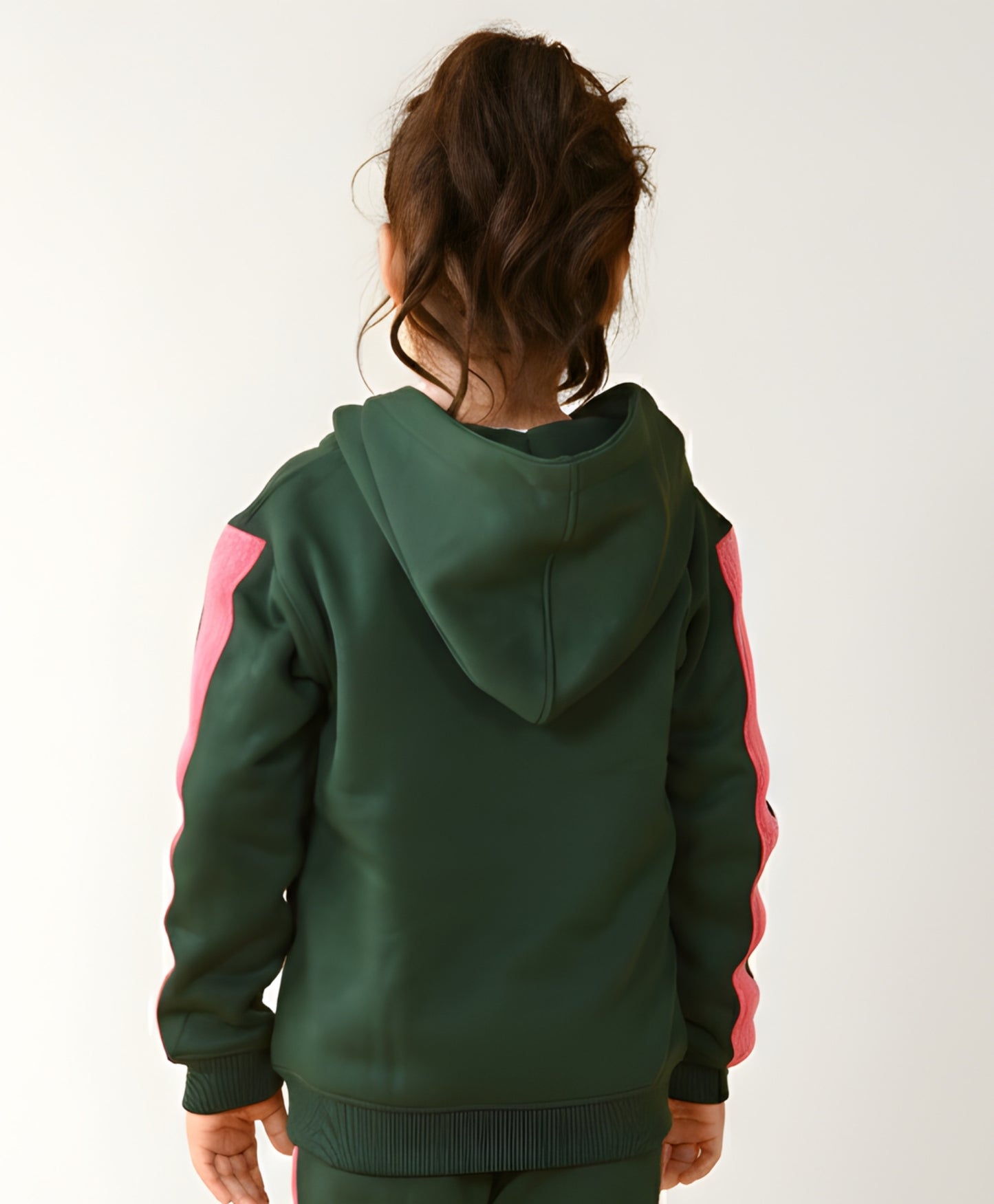 OLIVE FLEECE PINK GLITTER TAPE ZIPPER HOODIE - OLIVE