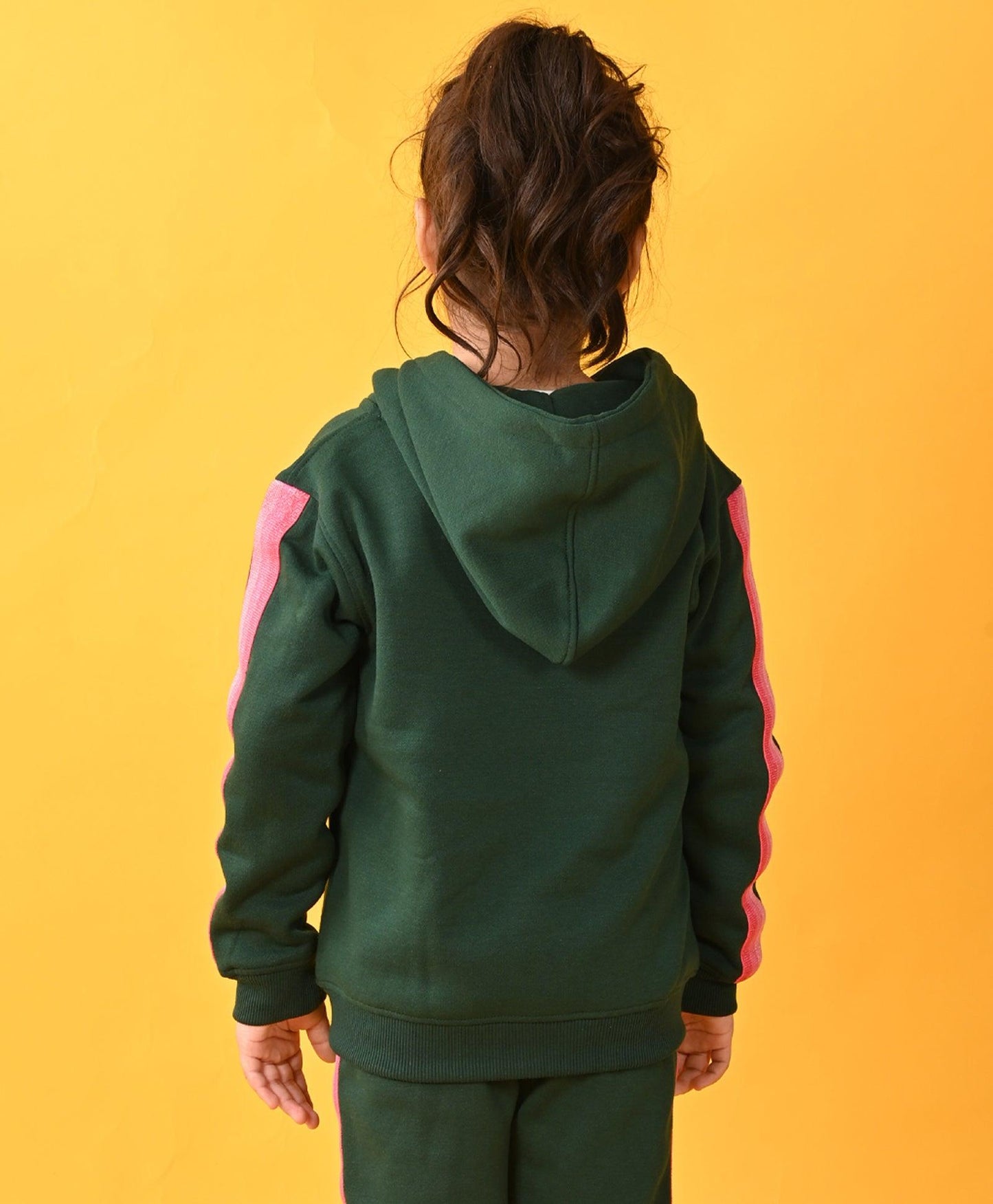 OLIVE FLEECE PINK GLITTER TAPE ZIPPER HOODIE - OLIVE - Anthrilo 