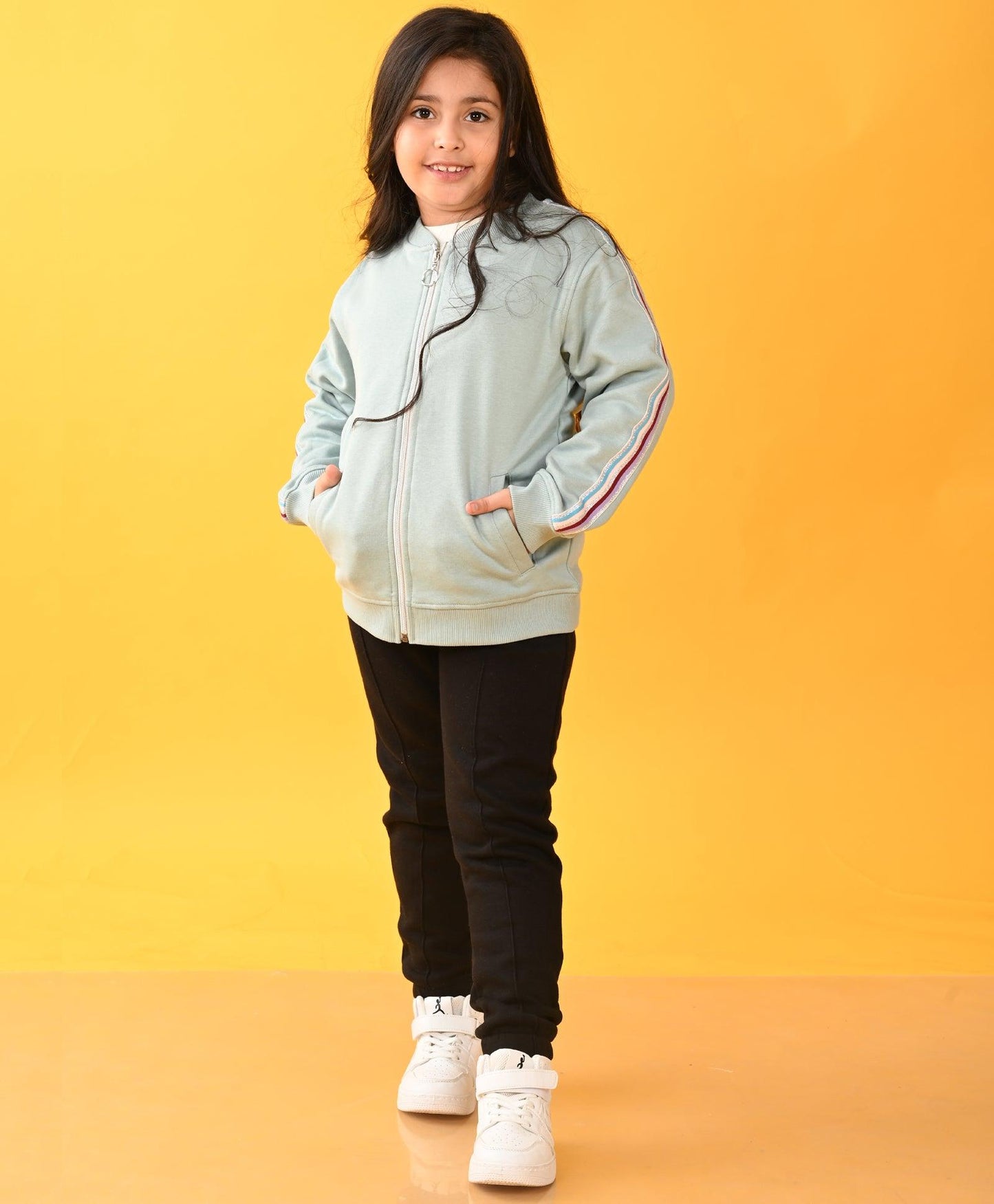 OIL GREEN PINK SIDE TAPE FLEECE ZIPPER SWEATSHIRT BLACK JOGGER SET - GREEN / BLACK