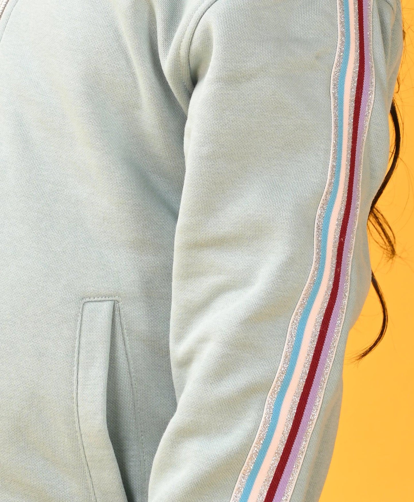 OIL GREEN PINK SIDE TAPE FLEECE ZIPPER SWEATSHIRT BLACK JOGGER SET - GREEN / BLACK